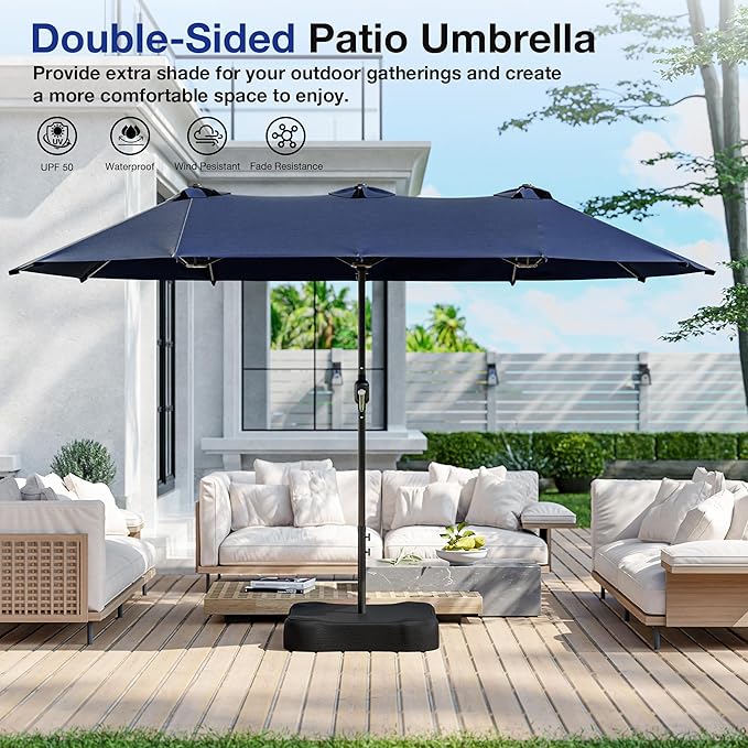 Joyside 13FT Large Patio Umbrella, Outdoor Double Sided Umbrella, Rectangle Umbrella with Crank Handle, 12 Sturdy Ribs for Deck, Porch and Pool