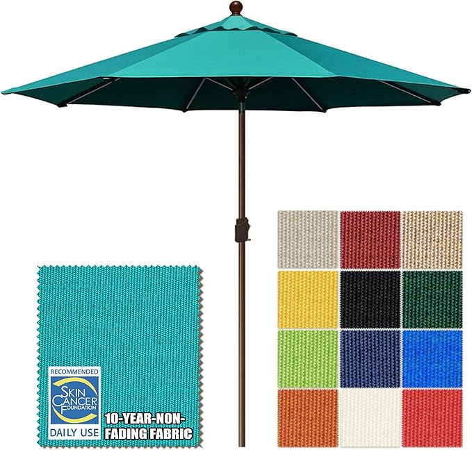 EliteShade USA 10-Year-Non-Fading 10Ft Market Patio Umbrella, UPF 50+ UV Protection Performance Sun Umbrella, Heavy Duty Commercial Grade Outdoor Table Umbrella with Crank & Tilt, Windproof Vented Top for Garden, Pool, Deck and Outdoor Playsets, Teal