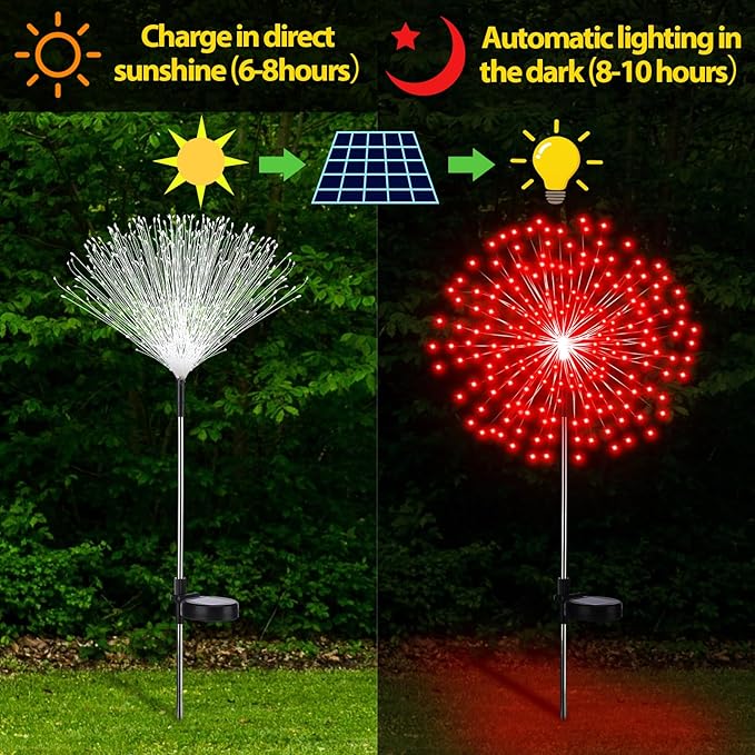 Tujoe 4 Pack Valentines Day Solar Firework Lights 180 LED 8 Lighting Modes Waterproof Solar Lamps Decorative Garden Stake Lights for Valentines Wedding Party Pathway Patio Decor