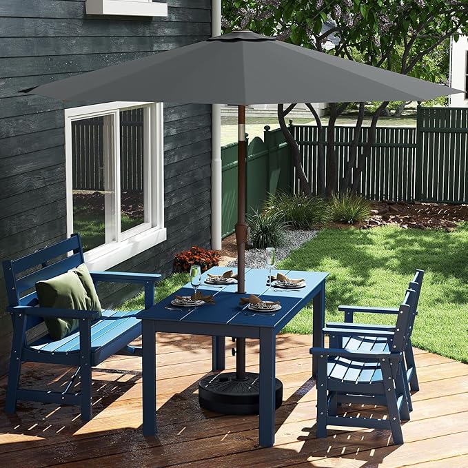 GREENVINES 9-FT-Patio-Umbrella | Outdoor-Table-Umbrellas | 8 Sturdy Fiberglass Ribs | Push Button Tilt & Crank | Waterproof | Market Umbrella | for Pool Backyard Garden Deck | Black