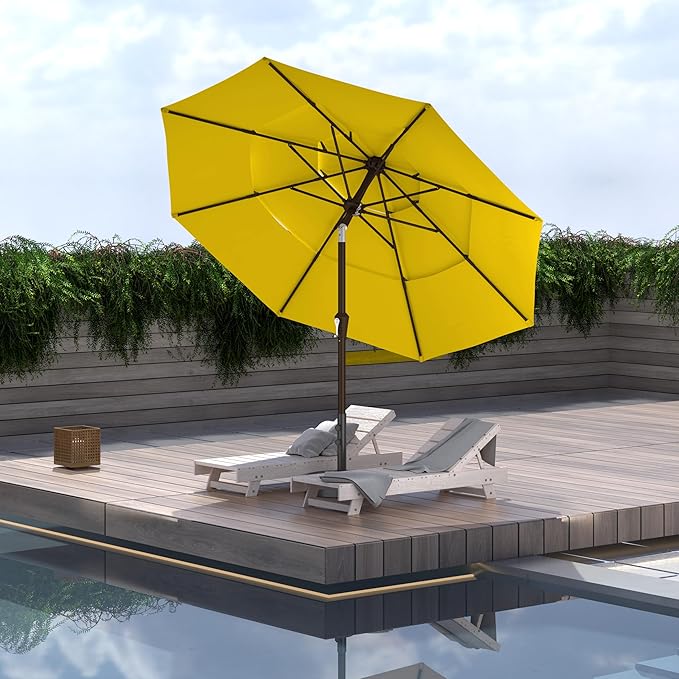 Ayge 9FT 3-Tier Large Outdoor Patio Umbrella Market Table Umbrella-UV Resistant,Easy Push Button Tilt and Crank,8 Sturdy Fiberglass Ribs Heavy-Duty Pool Umbrella for Deck,Backyard,Garden,Yard,Yellow