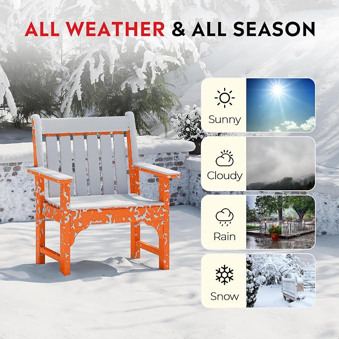 Costaelm Outdoor Patio Table and Chairs Set of 2, 2-Piece HDPE Garden Chair with Square Adirondack Side Table Set, Porch Chairs Coffee Table for Outside Porch Backyard, Orange