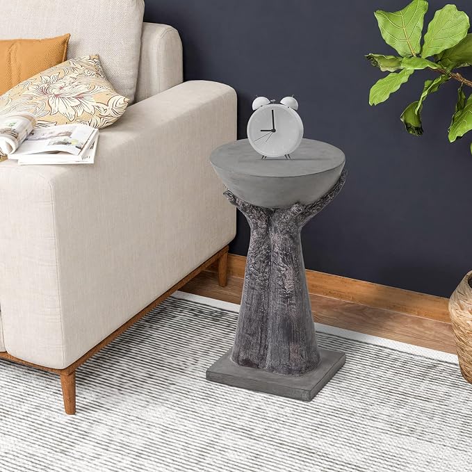 HOMPUS Round End Table Modern Concrete Side Table, Accent Coffee Table with Two Hands Base, Unique Home Décor for Living Room, Bedroom, Balcony or Outdoor