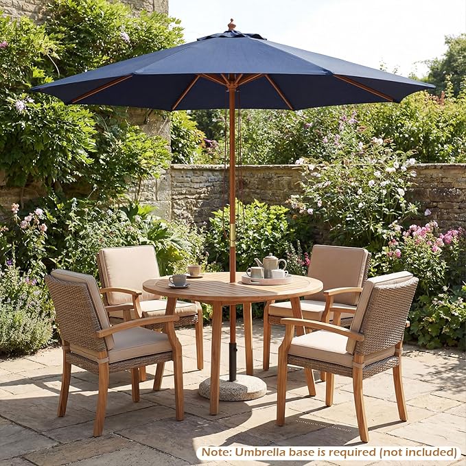 Tangkula 9 FT Patio Umbrella, Outdoor Table Market Umbrella with 8 Wooden Ribs, 3 Adjustable Heights, Rope Pulley System for Garden, Vented Top for Pool Backyard Deck Garden