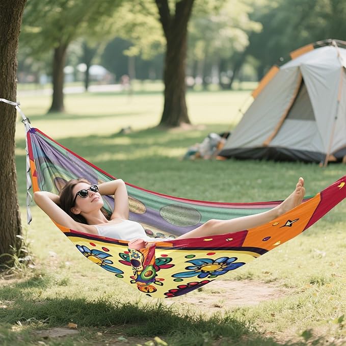 Mexican Cinco De Mayo Skull Colorful Outdoor Hammock with Tree Straps Tree Hammock for Outside Beach Patio Garden