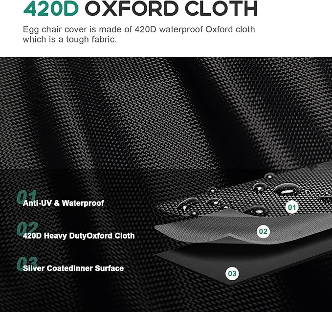 Patio Egg Chair Covers with Zipper, 91x80 Inches, Extra Large Double Cover for Egg Chairr Outdoor Furniture, Heavy Duty Swing Hanging Eggs Chair Cover Waterproof, Anti-UV, Dust-proof Black
