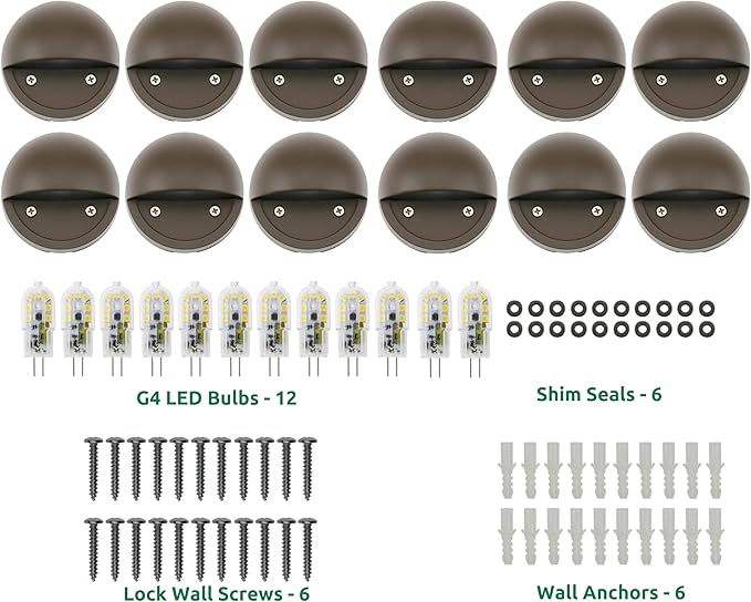 Lumina Lighting® 2W Landscape Deck Lights (12 Pack) Low Voltage Landscape Deck Lights Waterproof - Outdoor Patio Step Deck Lighting 12V 3000K Replaceable G4 LED Bulb Included DSL0103-BZLED12 (Bronze)