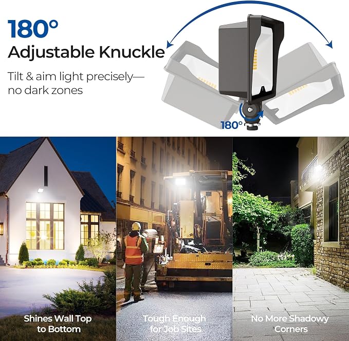 CINOTON 55W 7700LM LED Flood Lights Outdoor, 3CCT, ETL Listed, 2 Pack | IP65 Waterproof Security Wall Pack with 180°Knuckle, Dusk to Dawn 120V Aluminum Fixture for Warehouse Patio Porch Garage