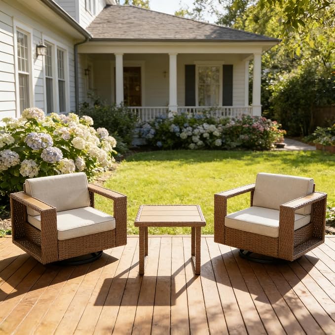 MOCHITO 3 Pieces Outdoor Patio Furniture Sets, All-Weather Sectional Sofa PE Rattan Wicker Conversation Set, Outdoor Patio sectional for Poolside, Porch, Lawn, Garden, Balcony(Beige)