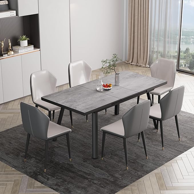 RoyalCraft Patio Expandable Table Dining Set for 4 to 8, Aluminum Outdoor Dining Table, Rectangular Patio Metal Table for Backyard Porch, Deck ＆ Garden, Easy Assembly, 59"- 75", Grey