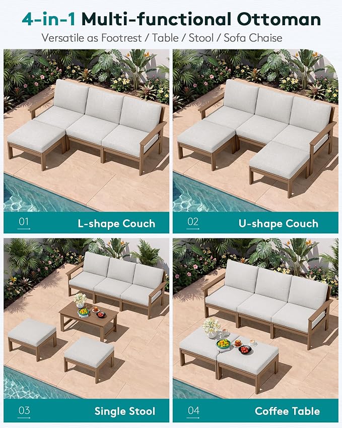 SERWALL HDPE Outdoor Ottoman with Cushions