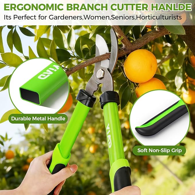 Garden Loppers & Pruning Shears 2pc Set 15"Small Loppers With Steel Serrated Blades Branch Cutter 1" Cut Capacity Tree Trimmer Lightweight Clippers for Yard Trimming Branches Rose Flower Shrub Plants