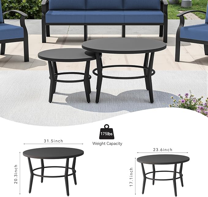 Kullavik Aluminum Patio Furniture Set,8 Piece Modern Metal Outdoor Patio Furniture w/5.1'' Thick Cushion,Swivel Chairs and Round Coffee Table,Patio Conversation Sets for Porch,Deck,NavyBlue