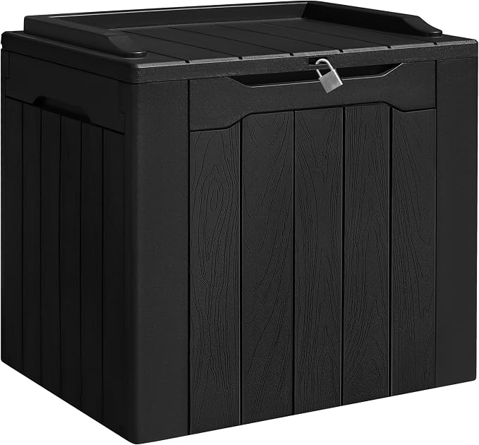 28 Gallon Black Outdoor Deck Box, Waterproof Resin Storage Box with Lid for Patio