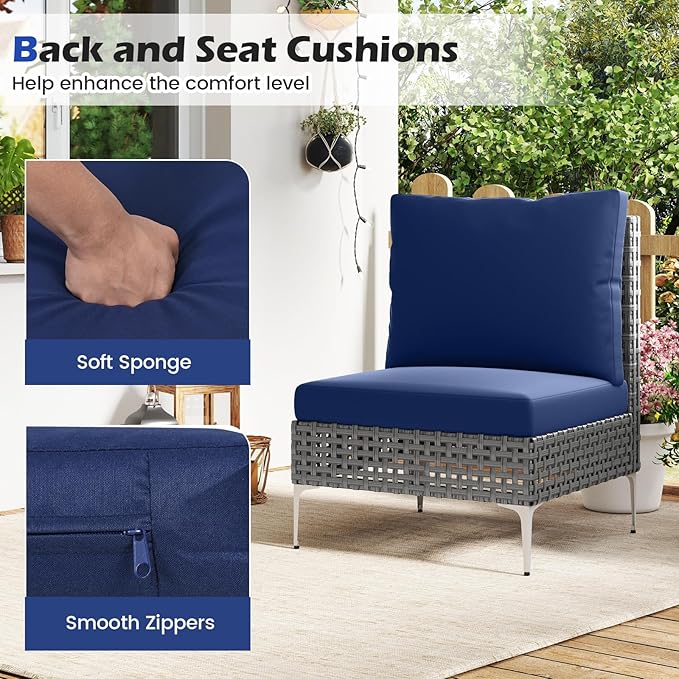 Tangkula 3 Pieces Patio Furniture Set, PE Rattan Conversation Chairs with Tempered Glass Coffee Table, Soft Back & Seat Cushions, Heavy Duty Metal Frame, Outdoor Bistro Set for Garden & Pool