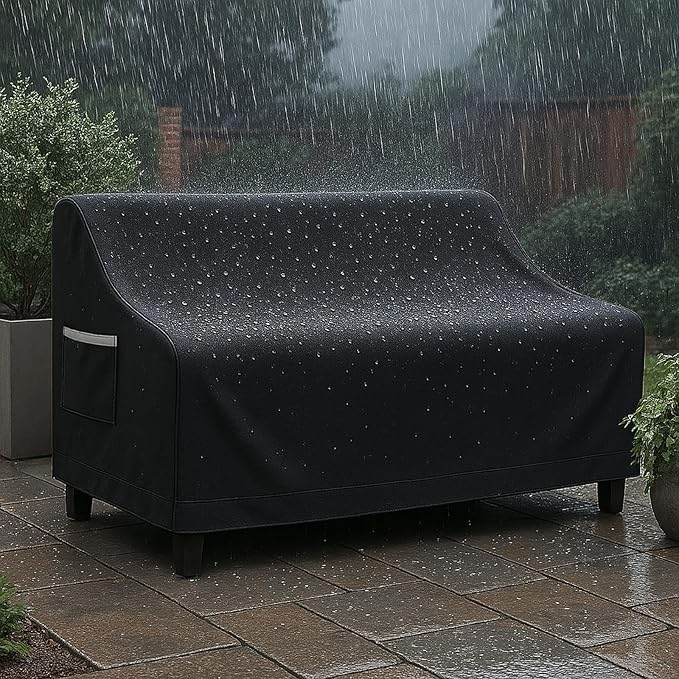 Waterproof Patio Loveseat Cover, 58.3W x 32.7D x 31H inches Heavy Duty 600D Weather-Resistant Outdoor Furniture Protector Black