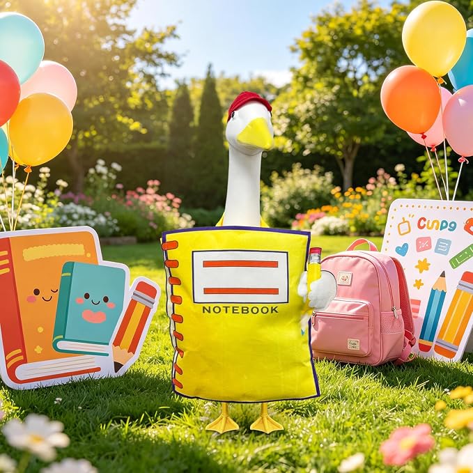 Back to School Notebook Porch Goose Outfit for 23 Inch Lawn Goose Statue | Cute Yellow NoteBook Student Goose Clothes；School Porch Goose Outfit；School Classroom Outdoor Garden Yard Patio Statue Decor