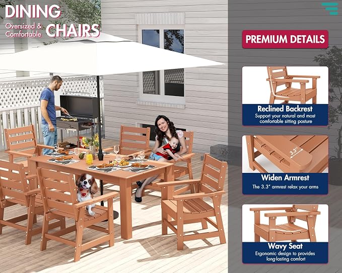 BRIOPAWS Outdoor-Dining-Chairs | Set of 2 | HDPE | Teak | Patio Chair with Arms | Modern | All Weather | Oversized & Comfortable | for Deck Backyard Poolside Porch