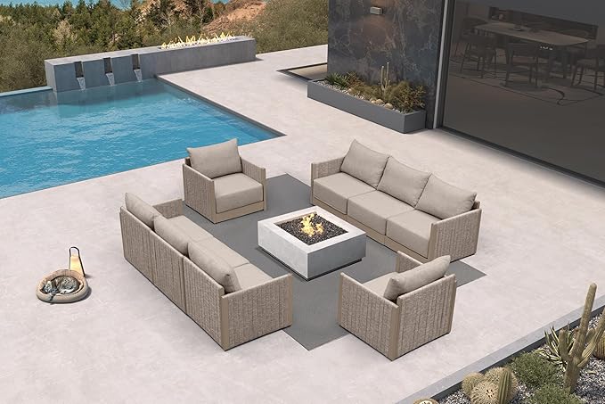 PURPLE LEAF 8 PCS Patio Conversation Sets All Weather Outdoor Couch Sectional Set with Resilience Foam Cushion Patio Conversation Set for Garden Poolside Backyard Beige