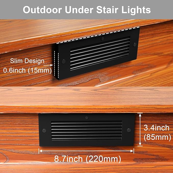 Outdoor Stair Lights, 5W 8.7" 12V LED RGB Color Changing Low Voltage Under Deck Stair Lights Wired for Step Deck Fence Outdoor Waterproof, 0.6'' Ultra Thin Surface Mount, Black, 12PK