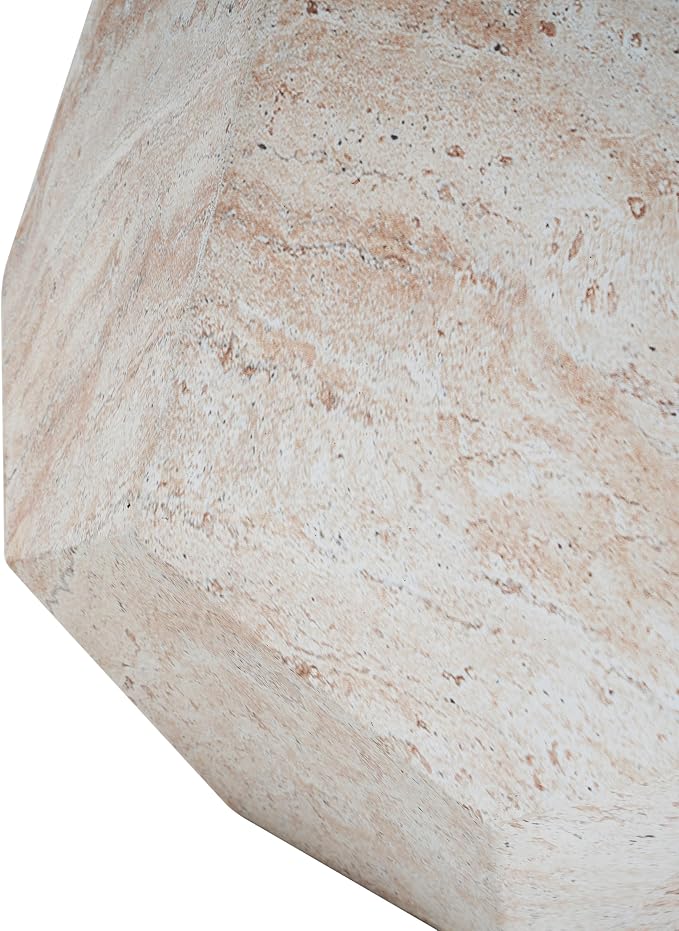 18.75" Outdoor Indoor Lightweight Concrete Side Table,Beige | Hexagonal Round Travertine Accent End Table