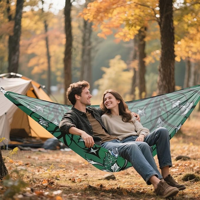 Green Gothic Floral Outdoor Hammocks with Tree Straps Cloth Hammock for Camping Travel Accessories