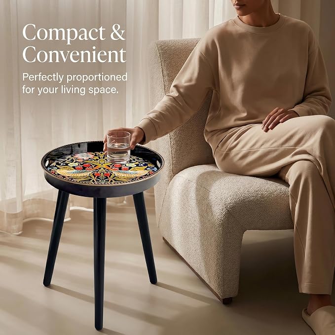 Round Indoor Side Tables with Detachable Wooden 3 Legs, Versatile Tray Table, Perfect for Round Coffee Table Tea, and Relaxation Time 17.7 Inch (Strawberry)