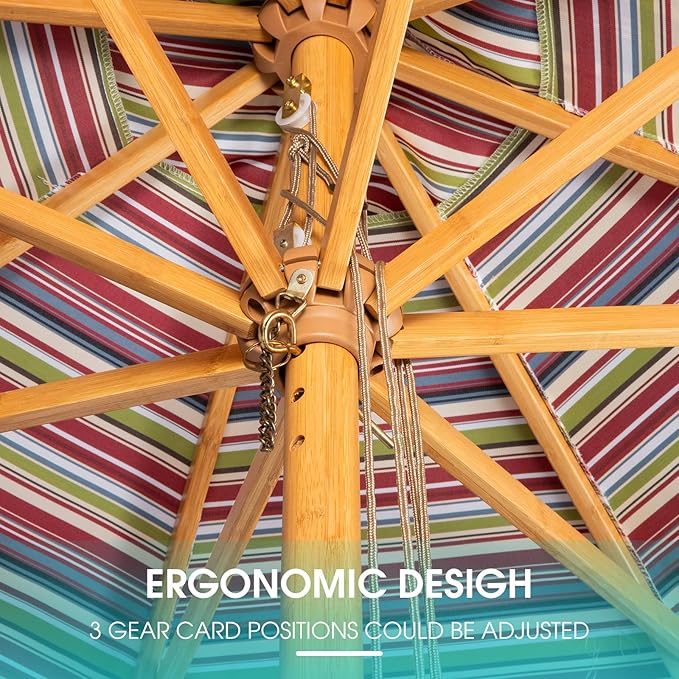9ft Bamboo Umbrella, Outdoor Patio Umbrella, Waterproof Market Umbrella, 8 Ribs Table Umbrella with Pulley Lift for Garden, Deck, Pool, lawn, Backyard