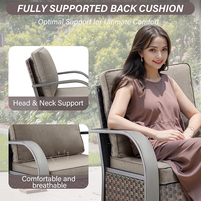 Belord 5-Piece Outdoor Patio Furniture Set All-Weather Wicker Couch with Swivel Rocker Outdoor Chairs and Multi-Functional Ottomans, Patio Conversation Set for Backyard Garden Balcony
