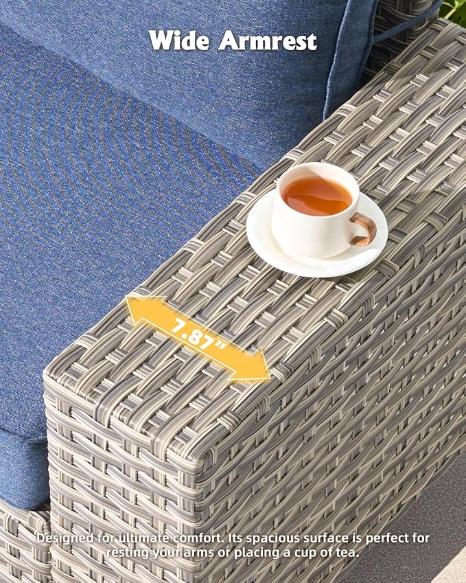 Outdoor Sectional Patio Furniture Set,5 Pieces Wicker Conversation Sets L Shaped Couch,Extra Deep Out Door Sofa Outside Furniture,Blue