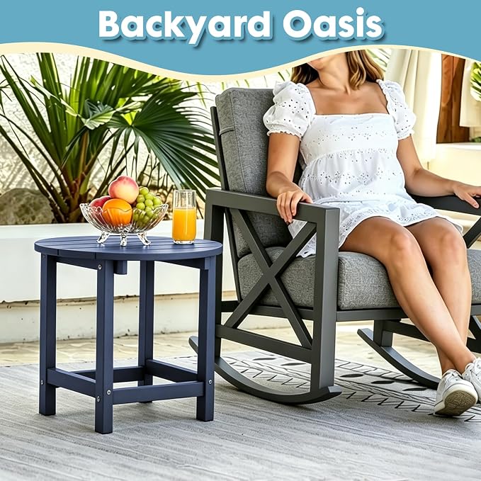 Outdoor Side Table, Adirondack Round 17" Patio Table, Easy Maintenance & Weather Resistant, HDPE End Table for Backyard, Pool, Patio, Porch, Navy Blue