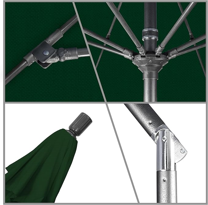 California Umbrella 11Ft Fiberglass Rib Patio Umbrella, Hand-Crank, Tilt-Collar, Gray Frame, Solution Dyed Hunter Green Fabric