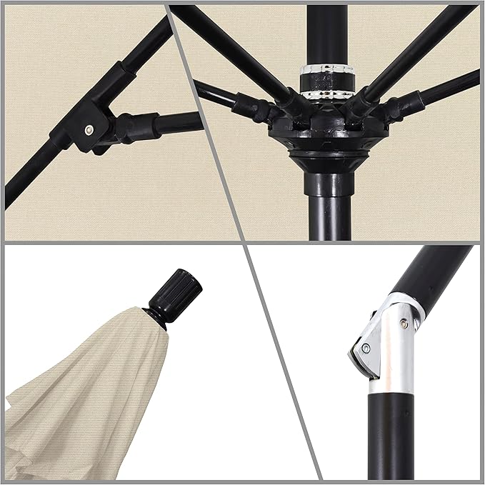 California Umbrella 11Ft Fiberglass Rib Patio Umbrella, Hand-Crank, Tilt-Collar, Black Frame, Solution Dyed Beige Fabric