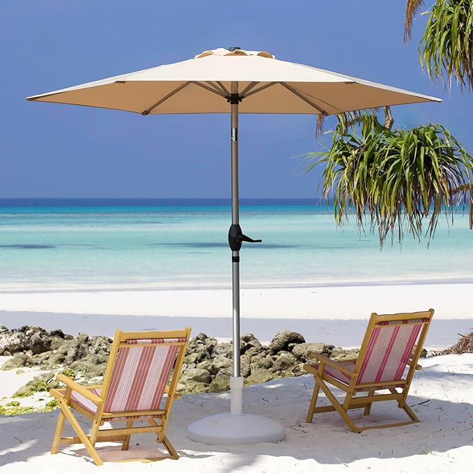 Domi 7.5FT Patio Umbrella, Outdoor Table Umbrella with Aluminum Pole, UV Protection Waterproof Market Sun Umbrella with Push Button Tilt and Crank for Garden, Deck, Backyard, Pool (Beige)