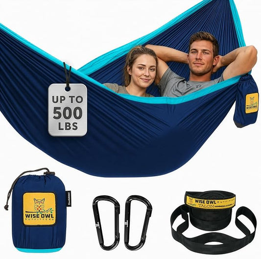 Wise Owl Outfitters Camping Hammock – up to 500lbs Portable Hammock with Tree Straps - Travel, Backpacking, Hiking, Outdoors Camping Gear - Single or Double