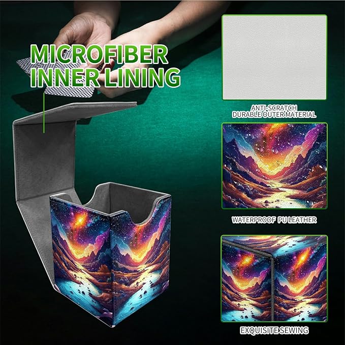 Mountains Rivers Card Deck Box for MTG, Personalized Card Storage Case Fits 120+ Sleeved Cards, Premium Leather TCG Box with Strong Magnetic Closure for Magic, CCG, PTCG, Baseball Cards