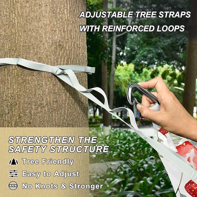 Camping Hammock Outdoor Hammocks for Outside Strawberry Cute Watercolor Beach Trees Portable Lightweight with Pockets Tree Straps Indoor Small
