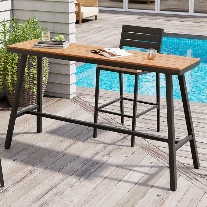 Crestlive Products Outdoor Bar Table, Hot Tub Table, 63'' Patio Bar Height Table with Weather Resistant Waterproof Top for Balcony, Bistro, Garden, Backyard, Poolside, Indoor (Brown)