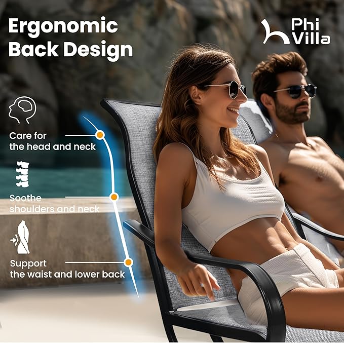 PHI VILLA 9 Piece Patio Table and Chairs Set for 8 Person, 82'' Rectangle Metal Slat Table and 8 Swivel Patio Chairs, All Weather Outdoor Dining Set for Deck Garden Yard (Grey)
