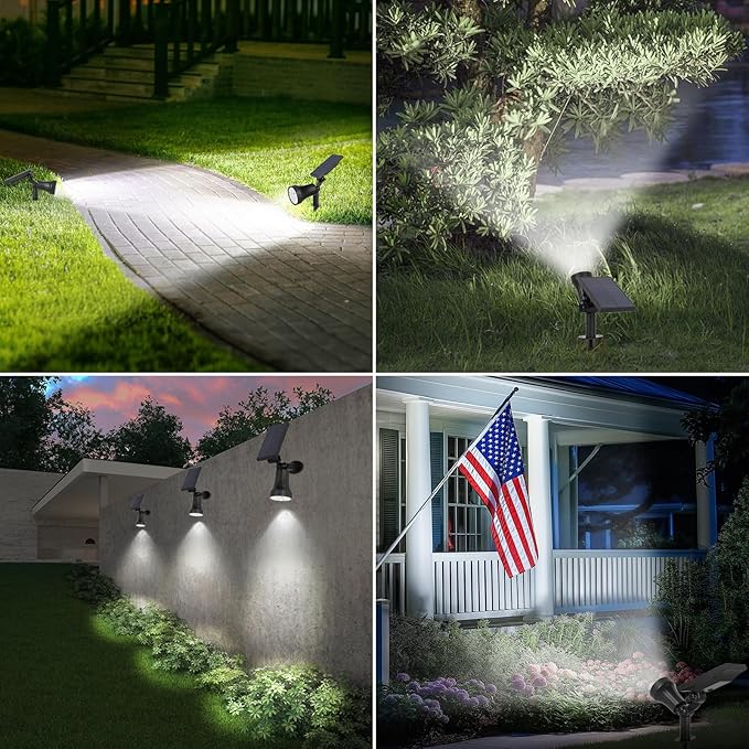 4-Pack Solar Spot Lights for Outside, 30LEDs Solar-Powered Lights Outdoor with 3 Modes, Landscape Lighting Waterproof, Spotlights Auto ON/OFF for Garden Pool Tree Pathway Wall Driveway(Cool White)