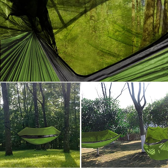 Gold Armour Camping Hammock - Camping Essentials, Double Hammock with Bug Net, Camping Gear Hammock for Outside, Hiking, and Travel (Lime Green & Gray)