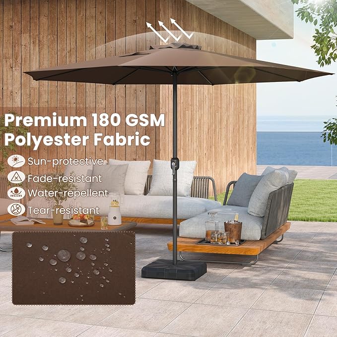 Tangkula 12 FT Patio Umbrella, Double-Tier Outdoor Umbrella with Crank Handle, 8 Sturdy Ribs, Sun-Protective Canopy for Market Table Pool Deck Garden Backyard (Tan)