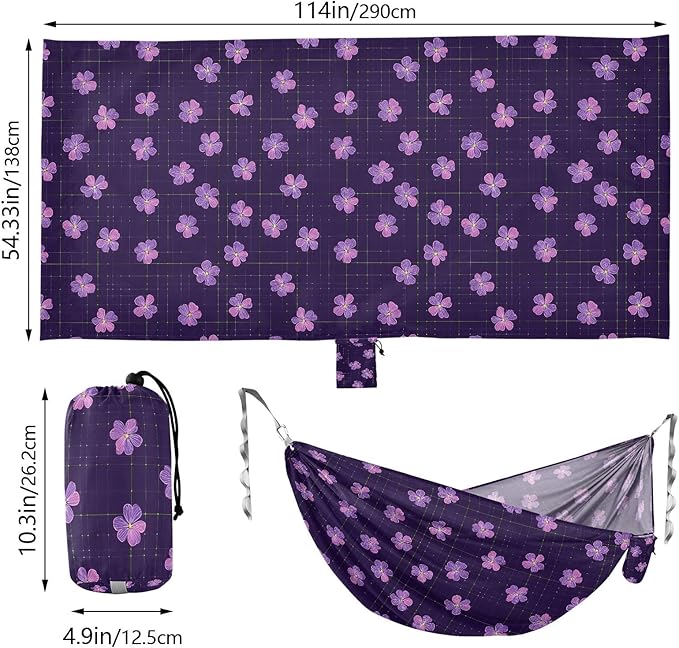 Camping Hammock Outdoor Hammocks for Outside Purple Hibiscus Flower Beach Trees Portable Lightweight with Pockets Tree Straps Indoor