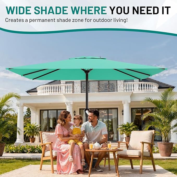 AreShark 8' x 10' Rectangle Patio Umbrellas for Outdoor, Outdoor Table Umbrella, Large Outdoor Patio Umbrellas with 8 Sturdy Ribs for Pool, Garden, Market (Aqua Sky)