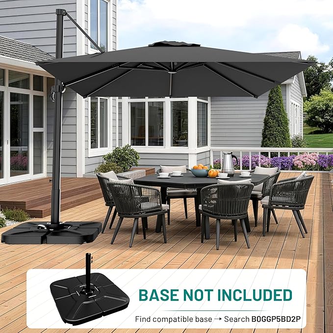 AreShark 9 X 9 FT Cantilever Patio Umbrella, 360-Degree Rotation Square Hanging Offset Umbrella with Crank, Heavy Duty Patio Umbrella for Patio, Pool, Garden, Deck, Grey