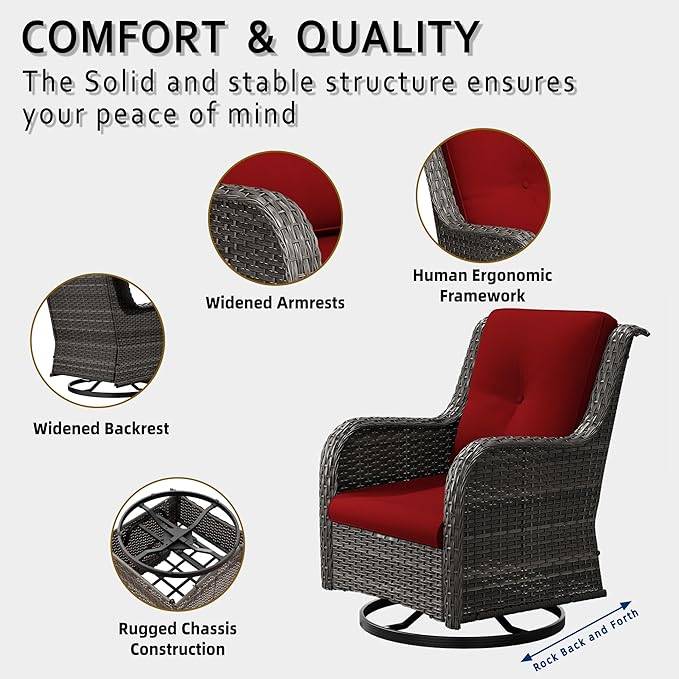 6 Pcs Patio Furniture Set with Fire Table-31'' Fire Pit Table, 1 Side Table, 4 Outdoor Rattan Wicker Conversation Chairs (2 Fixed & 2 Swivel) （Red）