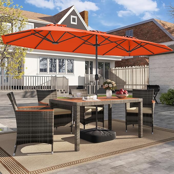 Tangkula 13FT Double-sided Patio Umbrella, Extra Large Twin Table Umbrella with Crank Handle, Umbrella Base, Safety Lock, Air Vent, Outdoor Market Umbrella for Garden Pool Backyard (Orange)