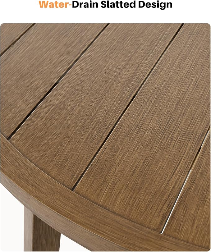 7 Pieces Teak Round Outdoor Dining Table Set, 51" Round Dining Table with 6 Dining Chairs, Never-Rust Aluminum Patio Furniture Set, Outdoor Round Dining Set w/Umbrella Hole for Garden, Indoor