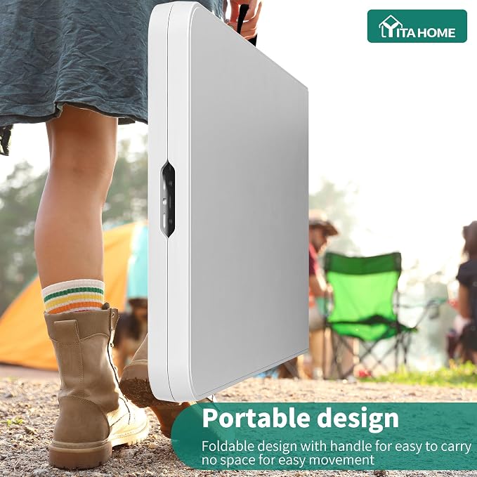 YITAHOME 8FT Folding Tables, Heavy Duty Folding Table with Carrying Handle, Plastic Fold up Table for Outdoor Camping Picnic Parties/Indoor Events, White