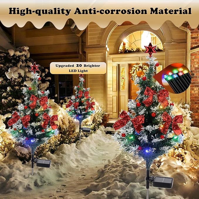 ULAROOM Solar Christmas Tree Light - Christmas Waterproof Small Pathway Lights, Outdoor Lights Christmas Decorations Cedar Xmas Tree with 20 LED Lights in 4 Colors for Garden/Yard/Patio, 2 Packs